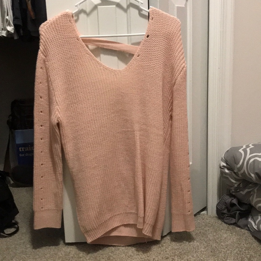 Light pink open back sweater